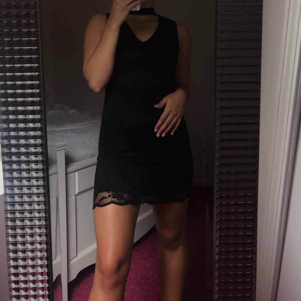 black lace mini dress